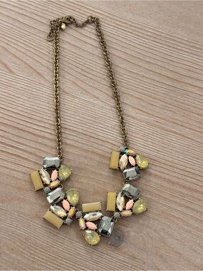 J. Crew Yellow, Pink and Gray Gemstone Statement Necklace